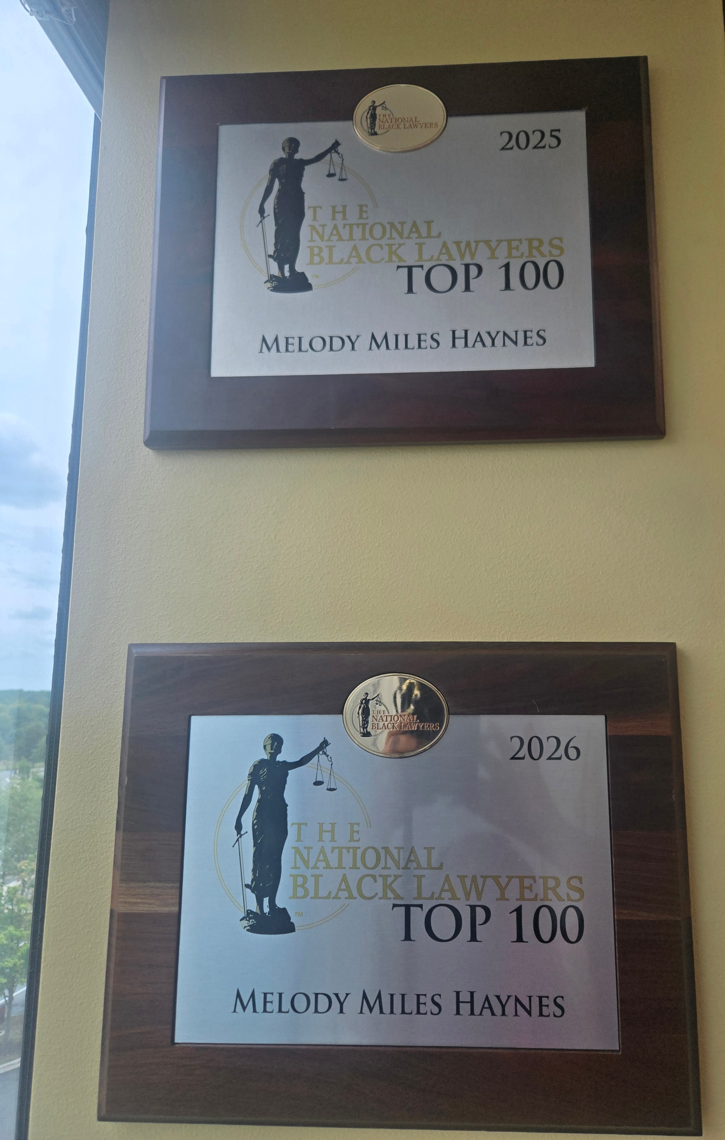 National Black Lawyers Top 100 plaques awarded to Melody Miles Haynes for 2025 and 2026